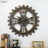 40cm Romeinse cijfers Gear Wood Materiaal Retro Creatieve Bar Cafe Wandklok Horloge Opknoping Decoraties 210414