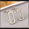 Stud Fashion Simple Design Bar Triangle Square Round Rec Ear Studs Hollow Geometric Irregularity Women Earrings Gold Sier Black Keqsi Qusnz