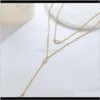 Halsband hängsmycken smycken droppleverans 2021 sexig enkel stil rund kristall hänge sier guld pläterad metall kedja kvinnor flickor två lager ne
