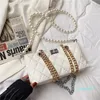 Vintage PU Läderväskor Enkla kvinnor 2021 Mode Pearl Chain Shoulder Handväska Lady Trend Handväskor Purses