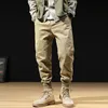 Mode streetwear män jeans lös passform stor ficka casual lastbyxor högkvalitativa khaki färg hip hop joggers breda ben byxor