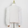 Camicia casual bianca per donna Colletto con risvolto Piume a maniche lunghe Camicette monopetto Stile estivo femminile 210524