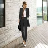 Business Autumn Women 2 Piece Set Formell Långärmad V Neck Blazers Coat + Ol Penna Full Length Pant Suit med Bälte 210514