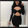 Party Dresses Apparel Bodycon Dress Mini Summer Black Red Women O Neck With Long Sleeve Hip Hollow Out Evening Sexy For Qykpa