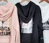 Fashion-Women Hoodie Sweather Long Sleeve Printed 3color With Drawstring Loose Sweathers Pink Black White
