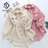 Frühling Frauen Feste Cord Batwing Hülse Vintage Shirt Jacke Mit Gürtel Drehen-unten Kragen Lange Outwear Weibliche Casual Tops 211029