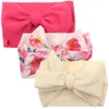 3Pcs/Lot Flower Print Fabric Baby Headband Bowknot Turban Nylon Elastic Hair Band Newborn Girls Headwrap Accessories