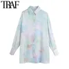 Women Fashion Tie-dye Print Loose Cozy Blouses Vintage Long Sleeve Button-up Female Shirts Blusas Chic Tops 210507