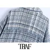 Trafik Kvinnor Mode med Pocket Tweed Jacket Coat Vintage Långärmad Button-up Kvinna Ytterkläder Chic Overhirt 210928