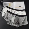 2 pcs Mens listrado algodão underwear moda sexy pugilistas esportes shorts respirável calcinha confortável macho cueca