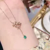 MeiBaPJ Natural Emerald Gemstone Flower Long Pendant Necklace Real 925 Pure Silver Green Stone Fine Wedding Jewelry For Women Chains