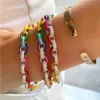 Wholesale new arrived Rainbow Colorful Neon Enamel CZ Oval Link Chain charm Bracelets For Women girl delicate party gift jewelry X0710