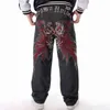 メンズブラックバギーヒップホップジーンズ緩いストレート刺繍ヒップホップラップブランドデザイナースケートボードパンツワイドレッグデニム211111
