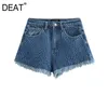 [DEAT] Sommer Mode Einfarbig Hohe Taille A-linie Persönlichkeit Frauen Breite Bein Denim Shorts 13C945 210527