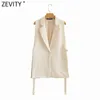 Zevity Women Fashion Solid Side Split One-Button Vest Vintage Kvinna Ärmlös Ytterkläder Suit Chic Outwear Waistcoat CT734 211220