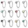 12 Months 925 Sterling Silver Pan Ring For Women Fashion Multicolor Gem Optional Charm Beads Fit DIY Rings Woman Men Party Wedding Gift