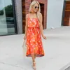 Kobiety Dress Bohemia Es Sexy Długi Drukuj Kwiatowy Maxi Bez Ramiączek Lace Up Spaghetti Pasek Plaża ES 210513