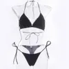 White Pearl Bikini 2023 Mujer Sexy Backless Lace-Up Swimsuit Pink Micro Mini Beach Squywear Kobiety 2 sztuki