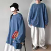 Novos homens de cor sólida camiseta Branco Manga Longa Coreano Hip Hop Oversized Homem Casual Tee Streetwear Suéter 210409