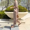 Fashion Temperament Ice silk Knitted Two piece Casual set Women Long Pullovers Tops and wide-leg pants Suits High Quality 210709