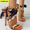 Ribbon Summer Luxury High Heels New Women Pumps Comfort Shoes Sandaler Sexig fest Kvinnlig Peep Toe Gladiator Rom Leisure Y0406