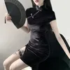 Goth foncé femmes robes cheongsam style chinois maigre mini robe streetwear sexy vintage harajuku été femme vêtements mince