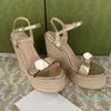 Fashion Slope Heel Wedge Leather Sandals goddess Luxury Designer Hemp rope grass woven sandal Stylish Casual shoes for woman girl