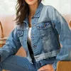 Kvinnors jackor kvinnors denim vintage kl￤der beskurna jeans jacka kvinnor streetwear frans plus size outwear designer