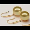 Stollenschmuck Drop Lieferung 2021 Gro￟handel 9-10 mm nat￼rlicher S￼dsee Golden Pearl Ohrringe 14K Gold Accessoires 2Z9VU