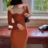 女性のためのクロイシエのドレスの女性のセクシーなストラップレスリブニットボディコンドレス女性冬の長袖ミディセータードレス服211206