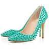 Dress Shoes European And American Style Rivet Pointed High Heel Women's Fashion Single Stiletto Patent Leather Green Nailed Pumps
