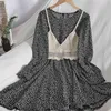 Summer slimming dress Korean wild o neck floral with hook flower hollow V-neck knitted two-piece female vestidos 210420