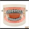 Grillz, Body Drop Delivery 2021 Rock Gold Top & Bottom Hiphop Tooth Grills Dental Halloween Vampire Cosply Teeth Caps Jewelry Tdblf