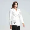 Asymmetric Blazer For Women Notched Collar Long Sleeve Hollow Out Plus Size Loose Coats Female Autumn Clothing 210524