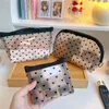 Women Heart Dots Mesh Zipper Cosmetic Case Transparent Makeup Toiletry Storage Organizer for Girls Fashion Pencil Pen Bag Cases