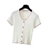 L-4XL mode femmes tricoté t-shirt été col en v haut de gamme blouse Xiaoxiang vent glace soie à manches courtes 210520