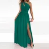 Kvinnor elegant en axel cut-out maxi klänning kvinnlig stilig lång fest klänning formella klänningar eveining robe hight slit maxi klänning 210716