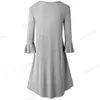 Nice-forever lente vrouwen mode effen kleur met flare mouw jurken Casual Oversized Shift A-lijn jurk BTYA236 210419