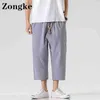 Zongke Pantalon en lin longueur mollet pour homme Taille chinoise 5XL Mode coréenne Pantalon pour homme Travail Noir 2022 Printemps Nouveautés Y220308