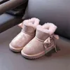 1-12 jaar Children's Snow Boots Winter Lederen Meisjes Jongens Pluche Schoenen Cut Bow Warm Katoen Kids Laarzen 21-37 211108