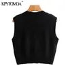 Kvinnor mode med ribbed trim cropped stickad väst sweater v nacke ärmlös kvinnlig pullovers chic toppar 210420