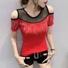 Mode Diamond Net Yarn T-shirt Dames O-hals Zomer Tops T-shirts Dames Grote Maat Korte Mouw Dameskleding 210507