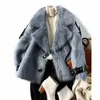 Langärmlige Jacke mit Kunstpelzkragen, Wintermode, All-Match-Kaninchenmantel, luxuriös, lang, 210531
