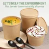 Disposable Bowls with Lids Packaging Dinner Service 25 Pack 26 OZ Microwavable Soup Porridge Paper Cups Kraft Bowl Food Storage To-Go Containers Takeout Boxes 750ML