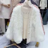 Damskie Ciepłe Lamb Fur Coat Spadek Zima Luźna Casual Sweet V-Neck Gruby Ziarno Pluszowa Polar Z Długim Rękawem Różowe Białe Kurtki Kobiety 210514