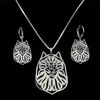 Earrings & Necklace Women' Metal Dog Shaped Jewelry Set Lovers Hollow Out Keeshond