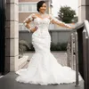 아프리카 인어 웨딩 드레스 긴 소매 2022 럭셔리 크리스탈 레이스 3D 꽃 Vestido Feminino 아랍어 신부 드레스