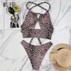 Leopard Bikini Sexy Halter Women Swimwear Female Swimsuit Two-pieces Set Wrap Around Bather Bathing Suit Swim Women's