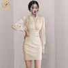 Pacchetto primavera da donna Mini abiti alla moda Coreano a vita alta doppio petto Elegante vintage Vestido da festa 210520