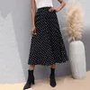 İlkbahar Yaz Kadın Orta Uzunlukta Pileli Nokta Yüksek Belli Etek Boho Ofis Bayan Rahat Gevşek Siyah Kadın Giyim Etekler